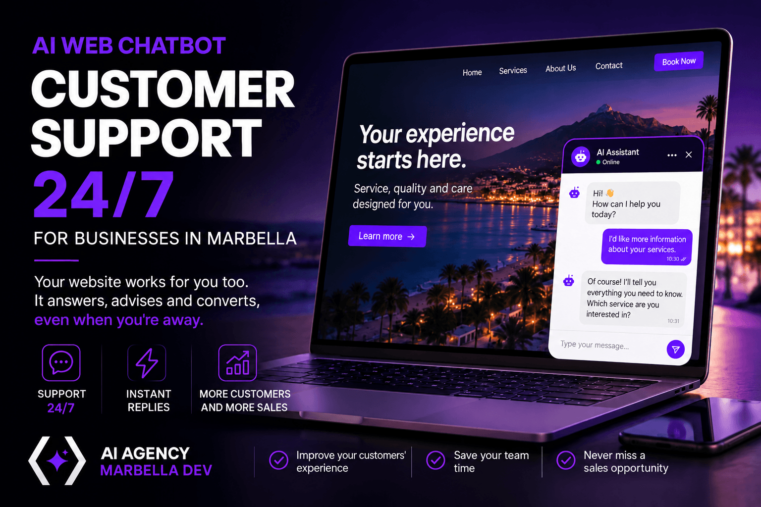 Web AI chatbot for 24/7 customer service in Marbella businesses